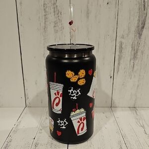 Chick-fil-A Themed Black Insulated Tumbler with Red and White Accents
